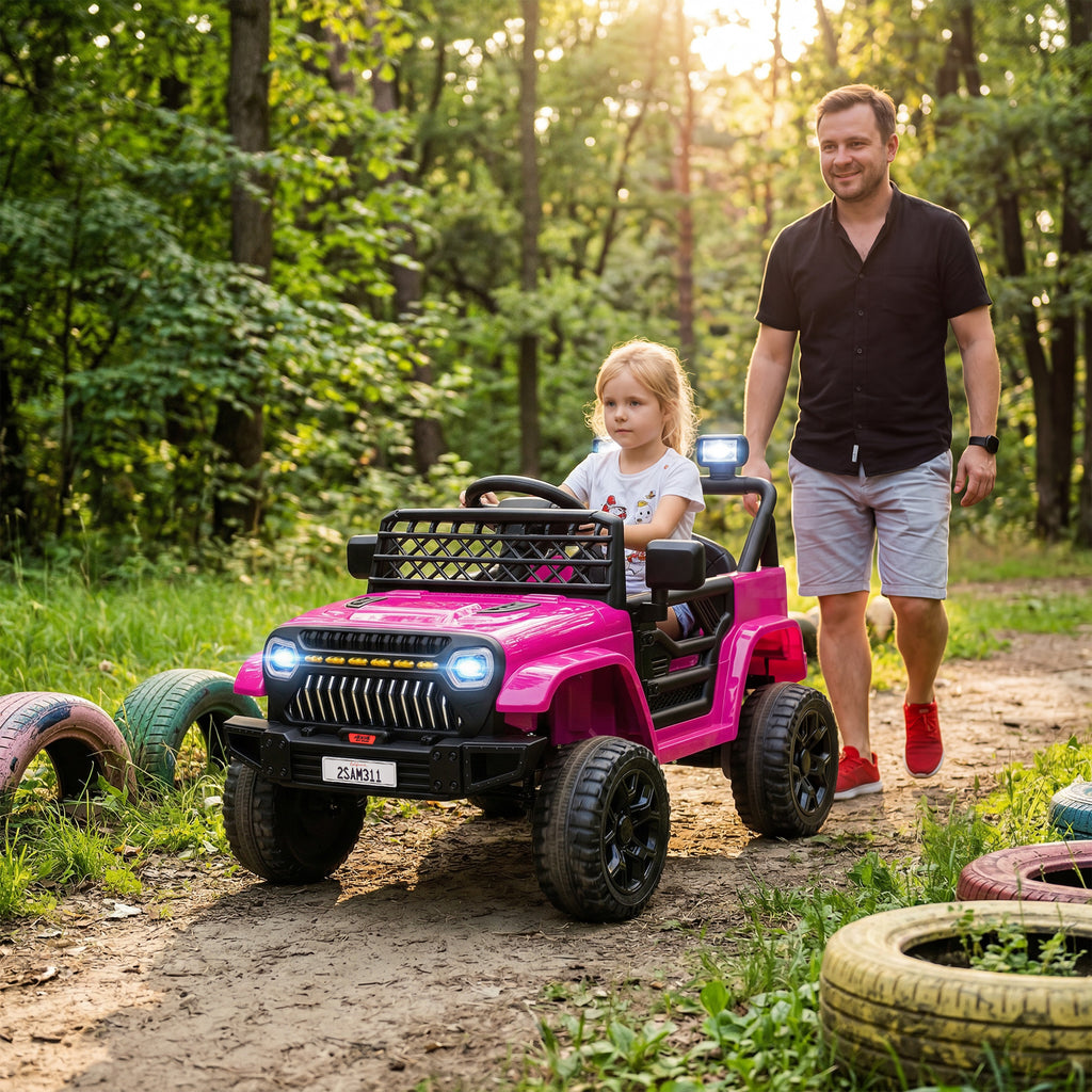 Kinder Elektroauto 12V Kinderauto Elektrisch mit 2,4 GHz Fernbedienung 2 Motor Hupe LED Musik für 3-8 Jahre Rosa
