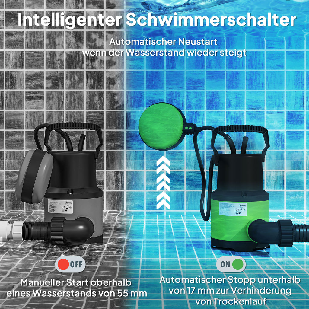 Tauchpumpe Teichpumpe Wasserpumpe mit Schwimmschalter Springbrunnen 400W 9000L/h 16 x 14 x 27 cm Grün