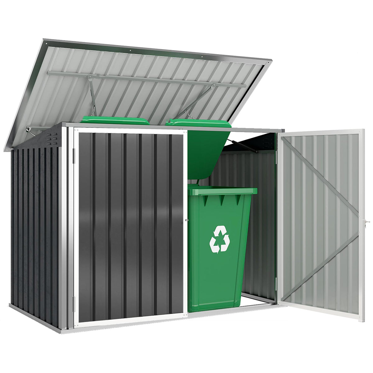 Mülltonnenbox für 2 Mülltonnen aus verzinktem Stahl Müllbox mit Klappdeckel Gasdruckfeder Doppeltür Belüftungsöffnungen
