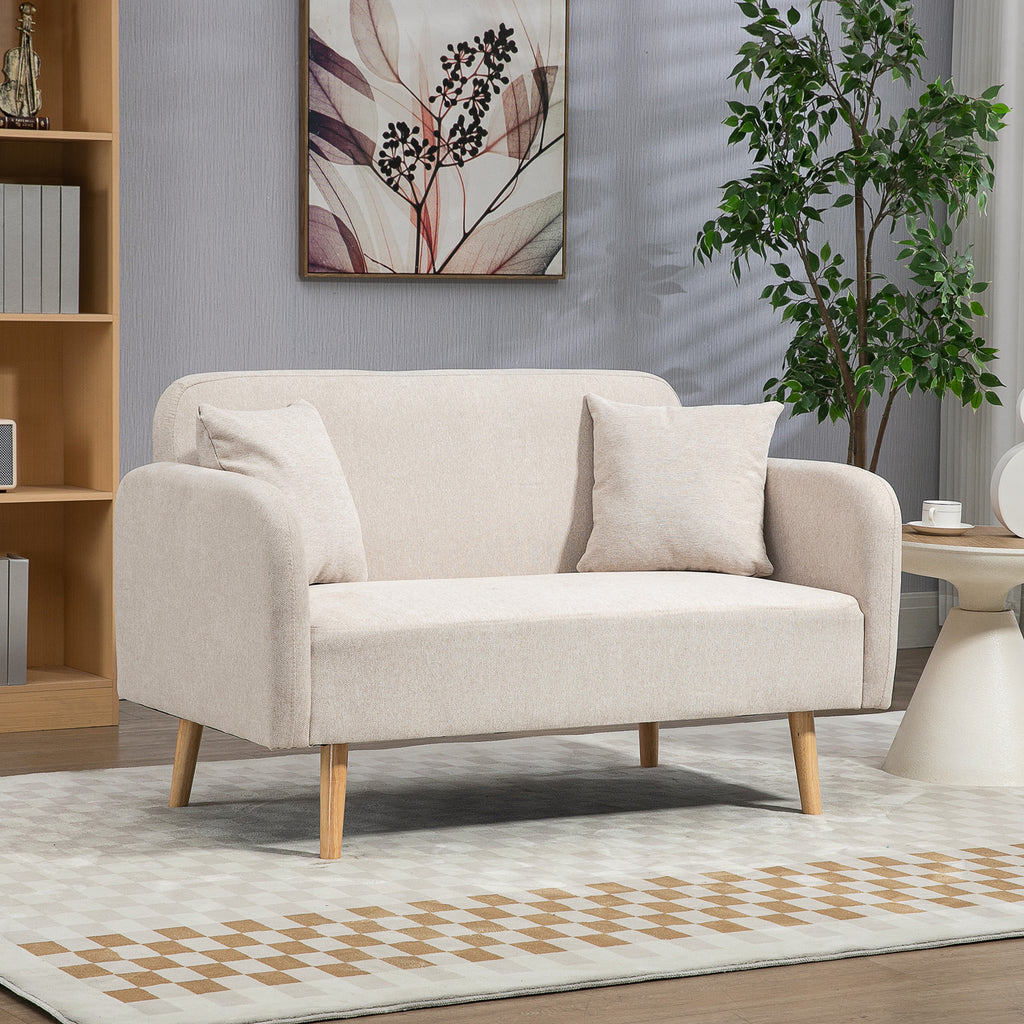 2er-Sofa Sofa Couch, Modern-Design, inkl. 2 Kissen, Holzbeine, 130 x 70 x 80 cm, Creme