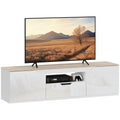 TV-Lowboard, Hochglanz, für Fernseher bis 65'', 3 Fächer, Schublade, 160 x 38 x 43 cm, Naturholz