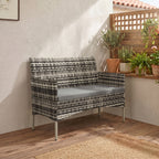 2-Sitzer Rattan Gartensofa PE-Rattan Outdoor-Terrassen-Sofa mit Polster, Anti-Rutsch-Matten, Stahlrahmen, Hellgrau