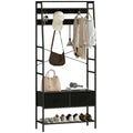 Garderobenständer mit Schuhregal, Kleiderständer im Industrie-Design, 2 Stoffschubladen, 8 Haken, Metallrahmen, Schwarz