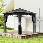 Pavillon 3 x 3 m Wasserdicht Stabil Winterfest Gartenpavillon mit Seitenteile, Netze, Haken Hardtop Dunkelgrau