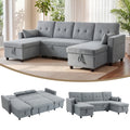 Ecksofa mit Schlaffunktion und Bettkasten U-Form 4-Sitzer Sofa mit Chaiselongue, verstellbarer Rückenlehne, Leinenoptik