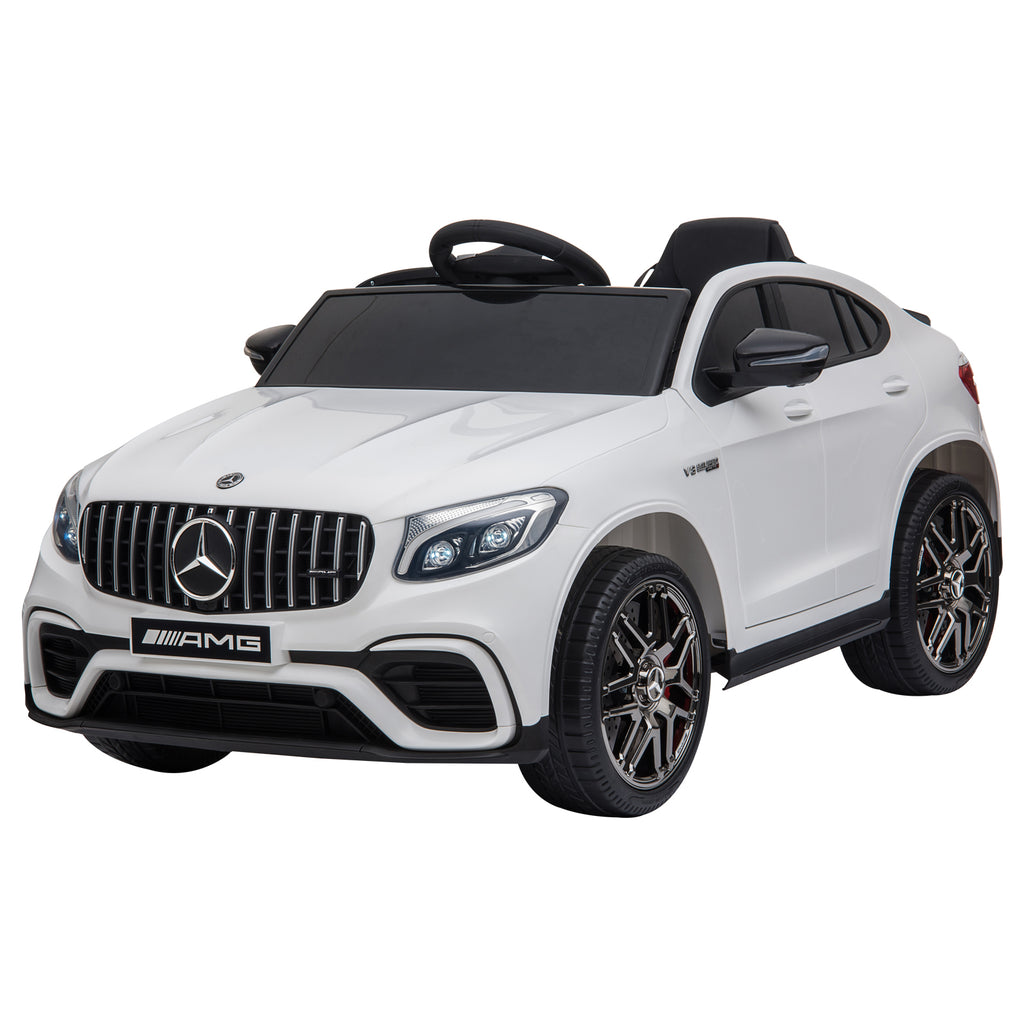 Kinder Elektroauto 12V Kinderauto mit 2,4 G Fernbedienung, 2 Motor, Kinderfahrzeug mit Hupe, Musik, Sicherheitsgurt, Elektrofahrzeug für 37-60 Monate Kinder, Weiß