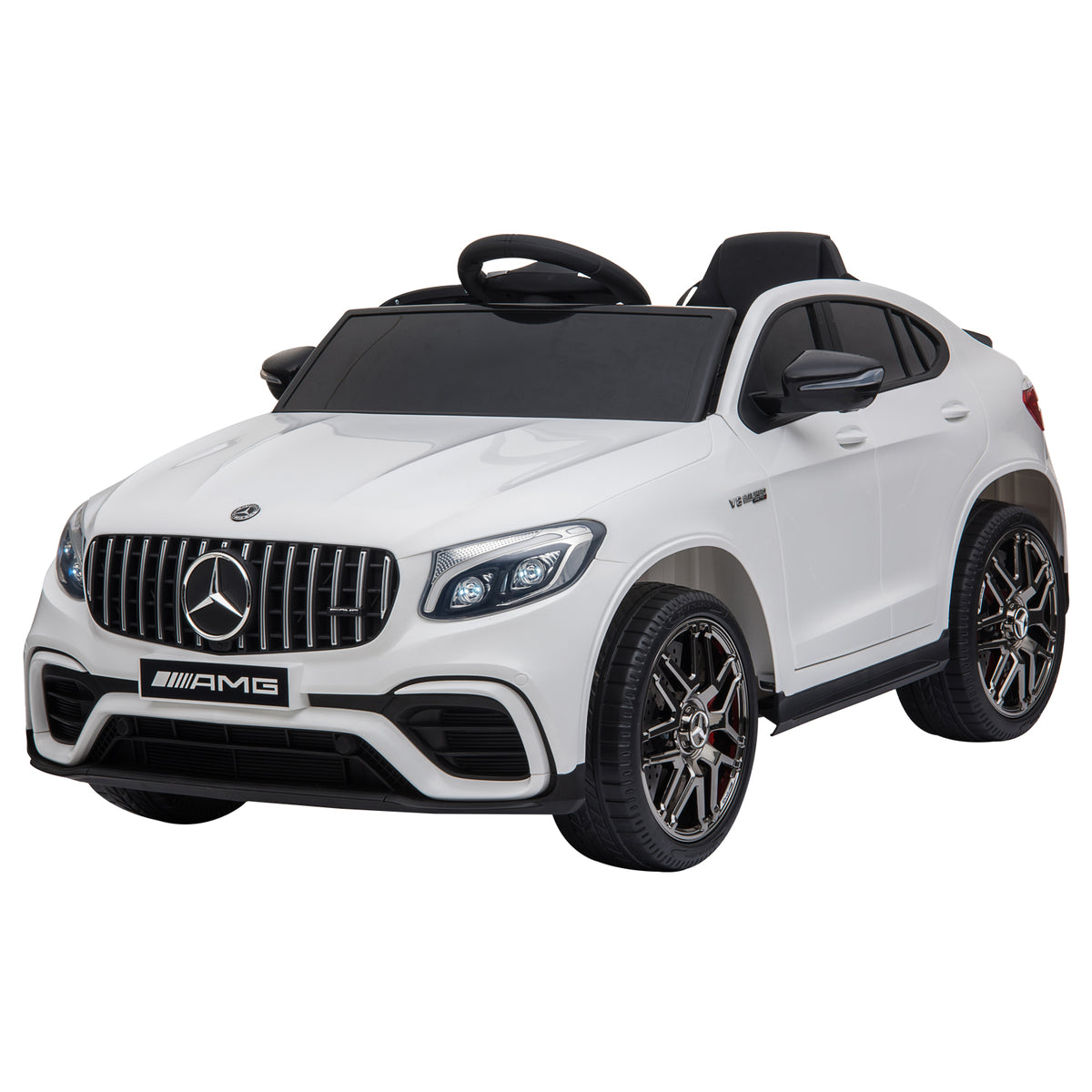 Kinder Elektroauto 12V Kinderauto mit 2,4 G Fernbedienung, 2 Motor, Kinderfahrzeug mit Hupe, Musik, Sicherheitsgurt, Elektrofahrzeug für 37-60 Monate Kinder, Weiß