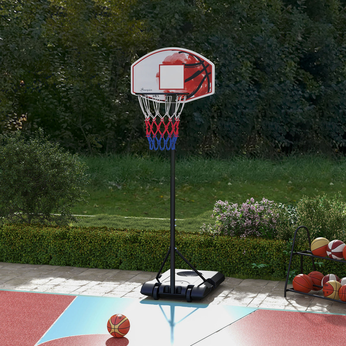 Adjustable Basketball Stand Net System, with Wheels, Enlarged Base, PE, Backboard, 179-209cm
