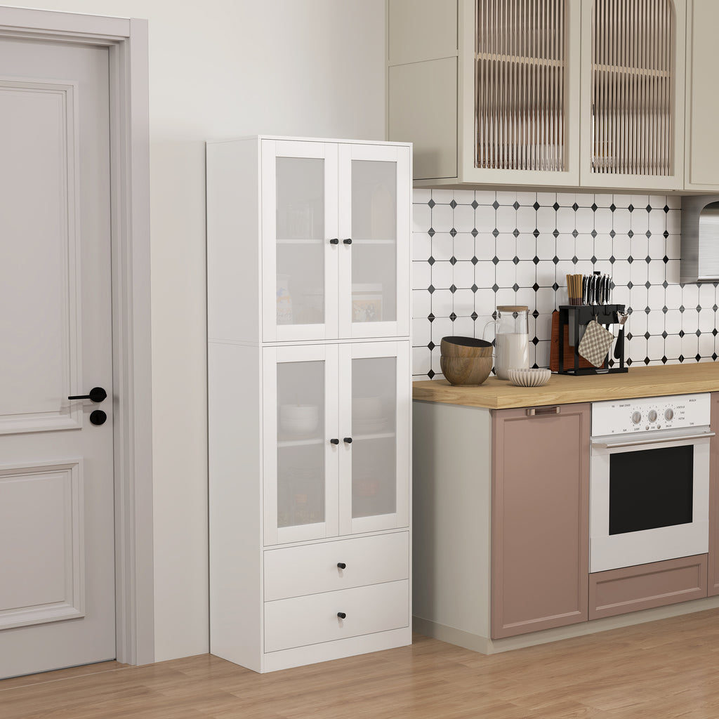 K¨¹chenschrank mit Schubladen und Glast¨¹ren, Melamin-Oberfl?che, Wei?