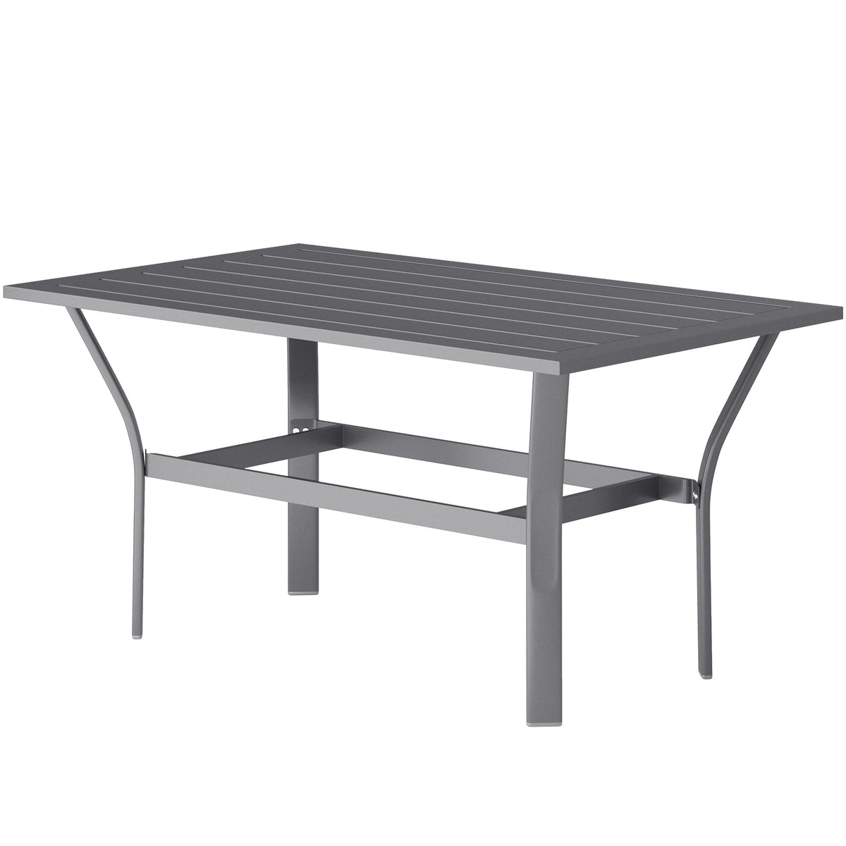 Metal Garden Coffee Table, Rectangular Outdoor Side Table with Slatted Tabletop, Foot Pads for Outside, Garden, Balcony, Porch, 91.5 x 55 x 45cm, Dark Grey