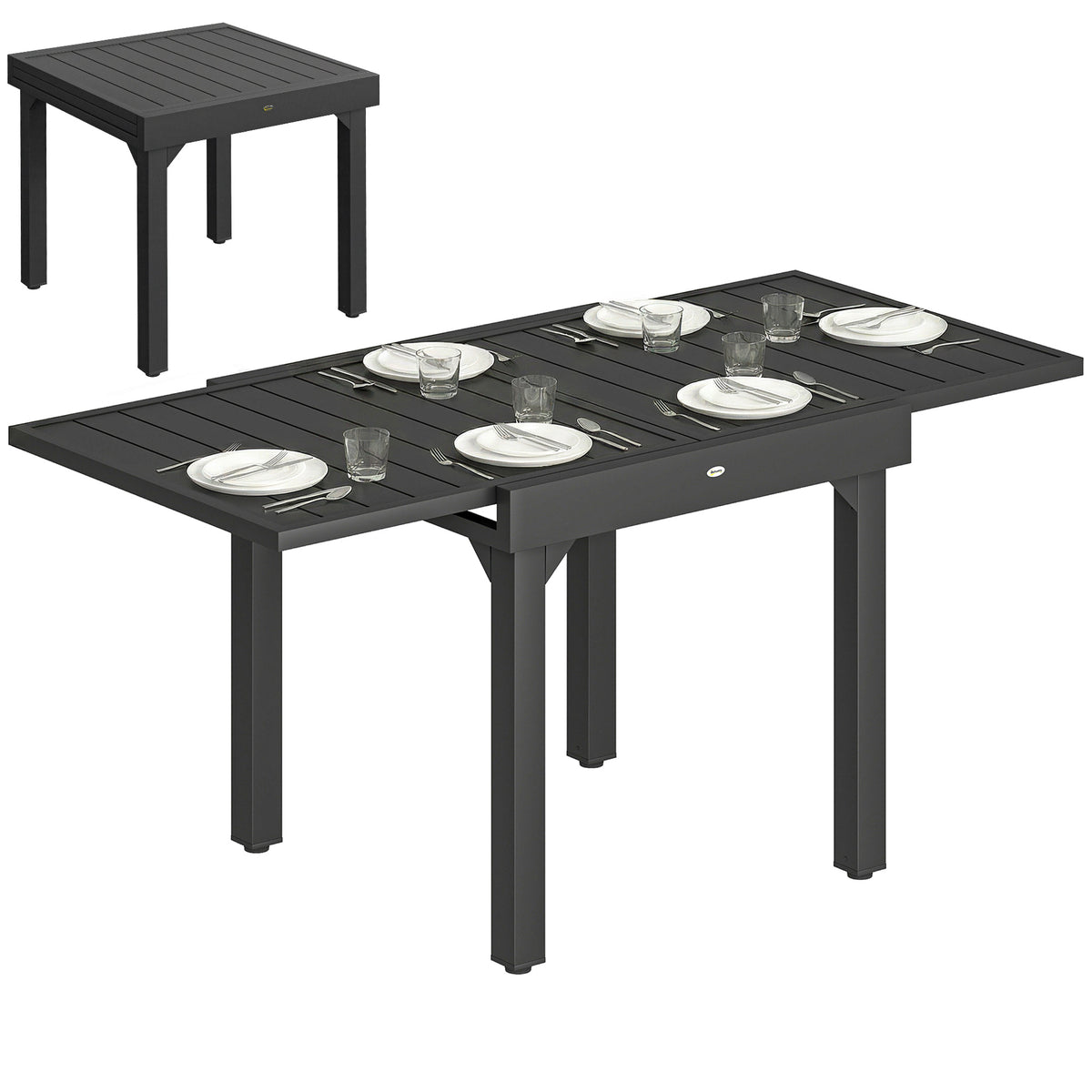 Expandable Patio Dining Table for 4-6 People, 80-160 cm Aluminium Extendable Outdoor Patio Table with Slatted Top, Black