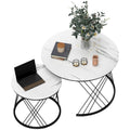 Couchtische im 2er-Set, Marmoroptik, Spanplatte, Metall, runde Kaffeetische f¨¹r Wohnzimmer, ineinanderstellbar, Wei?