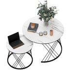 Couchtische im 2er-Set, Marmoroptik, Spanplatte, Metall, runde Kaffeetische f¨¹r Wohnzimmer, ineinanderstellbar, Wei?