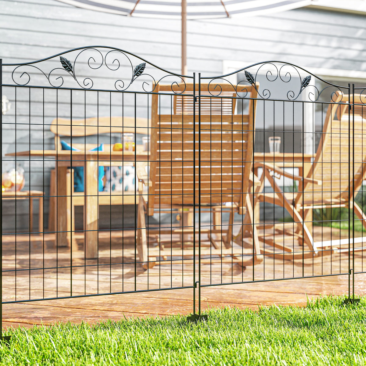Decorative Garden Fence, 4 Panels 365cm(L) x 112cm(H) Metal Wire Garden Fencing Panels Landscape Border Edging