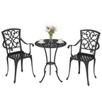 3-teiliges Garten Bistro Set runder Bistrotisch mit 2 Stühlen Sonnenschirmloch, Antik aus Aluminiumguss