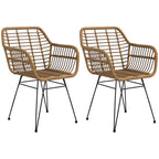 2-er-Set Stühle im Boho-Stil, Küchenstühle, PE-Rattan, 56 x 60 x 79 cm, Natur + Schwarz