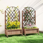Wooden Planter, with Metal Trellis - Brown/Black