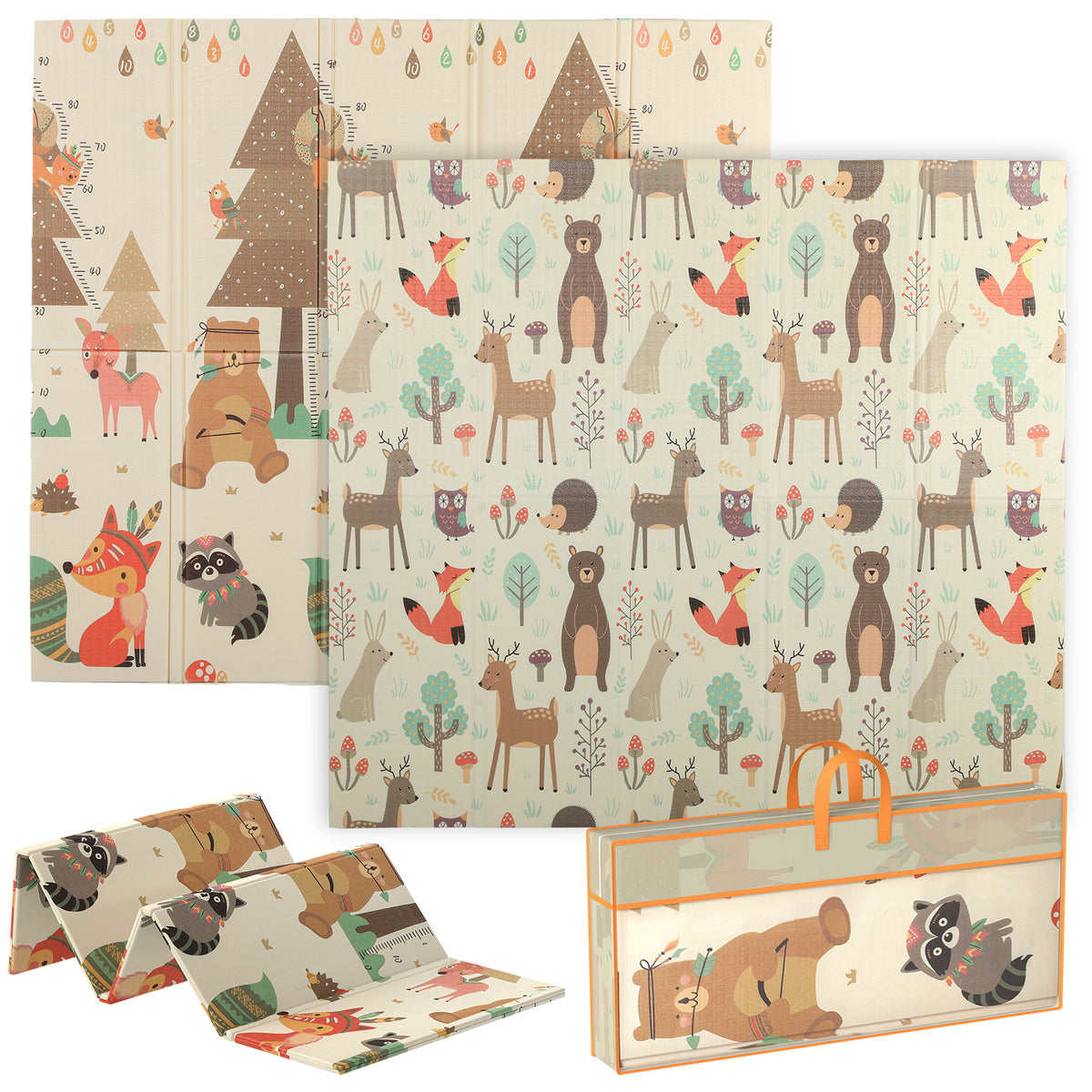 Baby Play Mat, Double Sideded Foldable Kids Crawling Mat, Reversible & Waterproof, Forest Theme