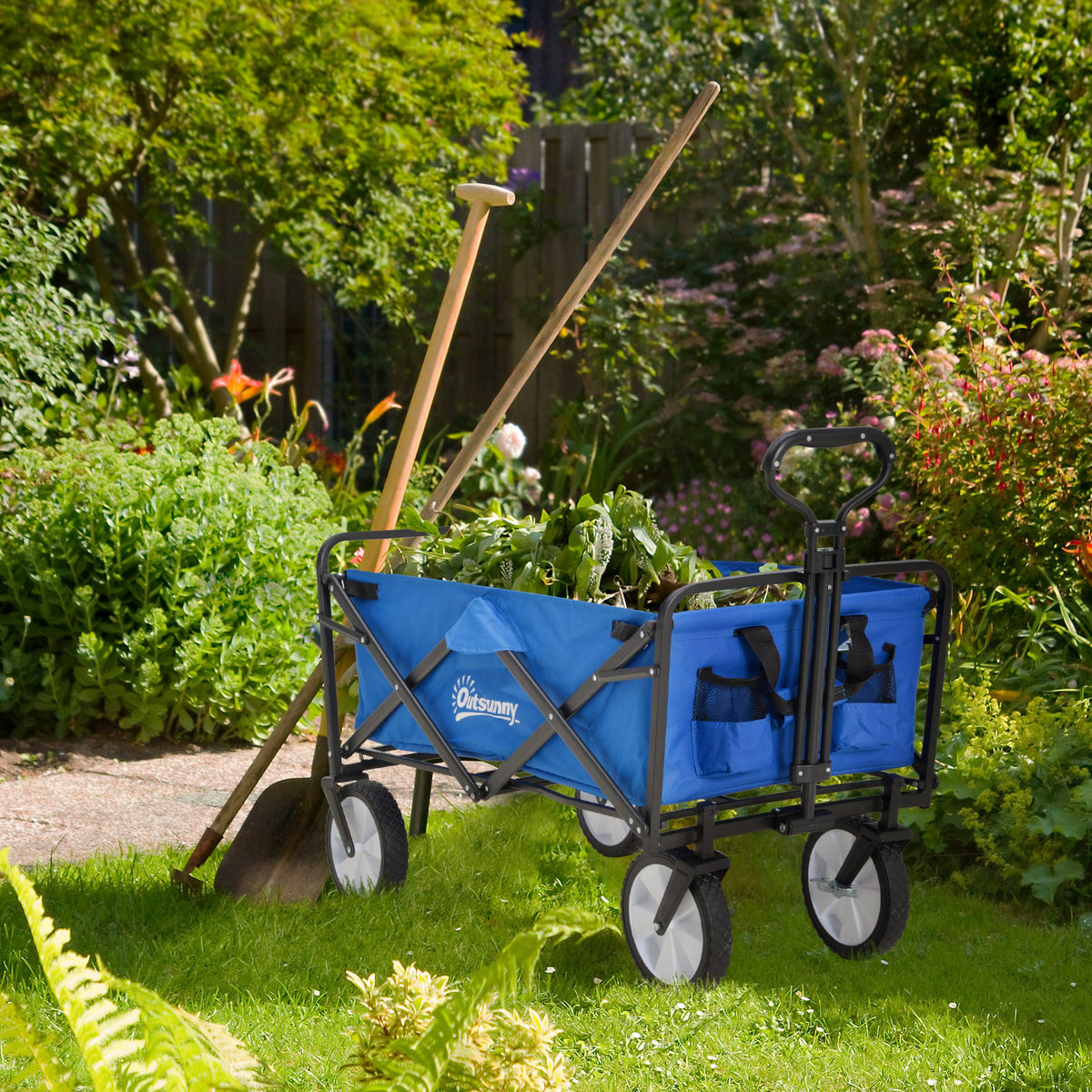  Bollerwagen Handwagen mit faltbar Bremsen Verstellbarem Griff Transportwagen 68 KG Belastbar, Strandwagen Gartenwagen für Strand Garten Einkauf Shopping