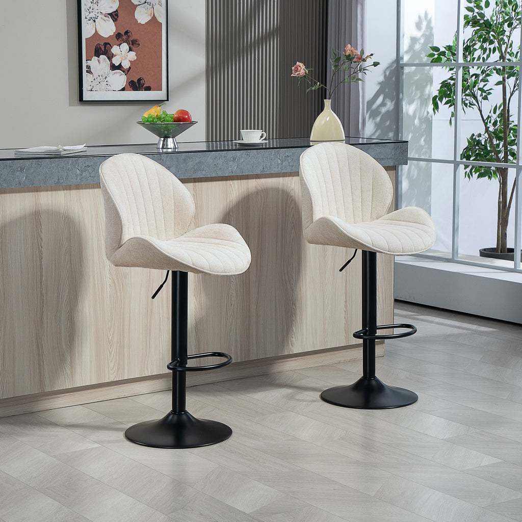 2er-Set Barhocker, Stoffbezug, verstellbare Sitzhöhe, drehbar, Stahlrahmen, Beige