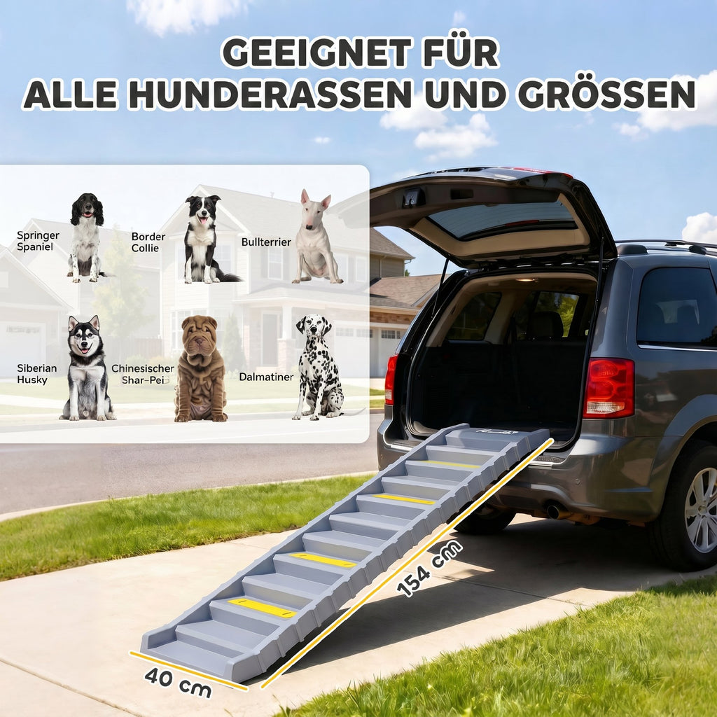 Dog Car Ramp with Anti-Slip Steps, 10-Steps Pet Stairs for Pets to Access Cars and High Beds, Grey