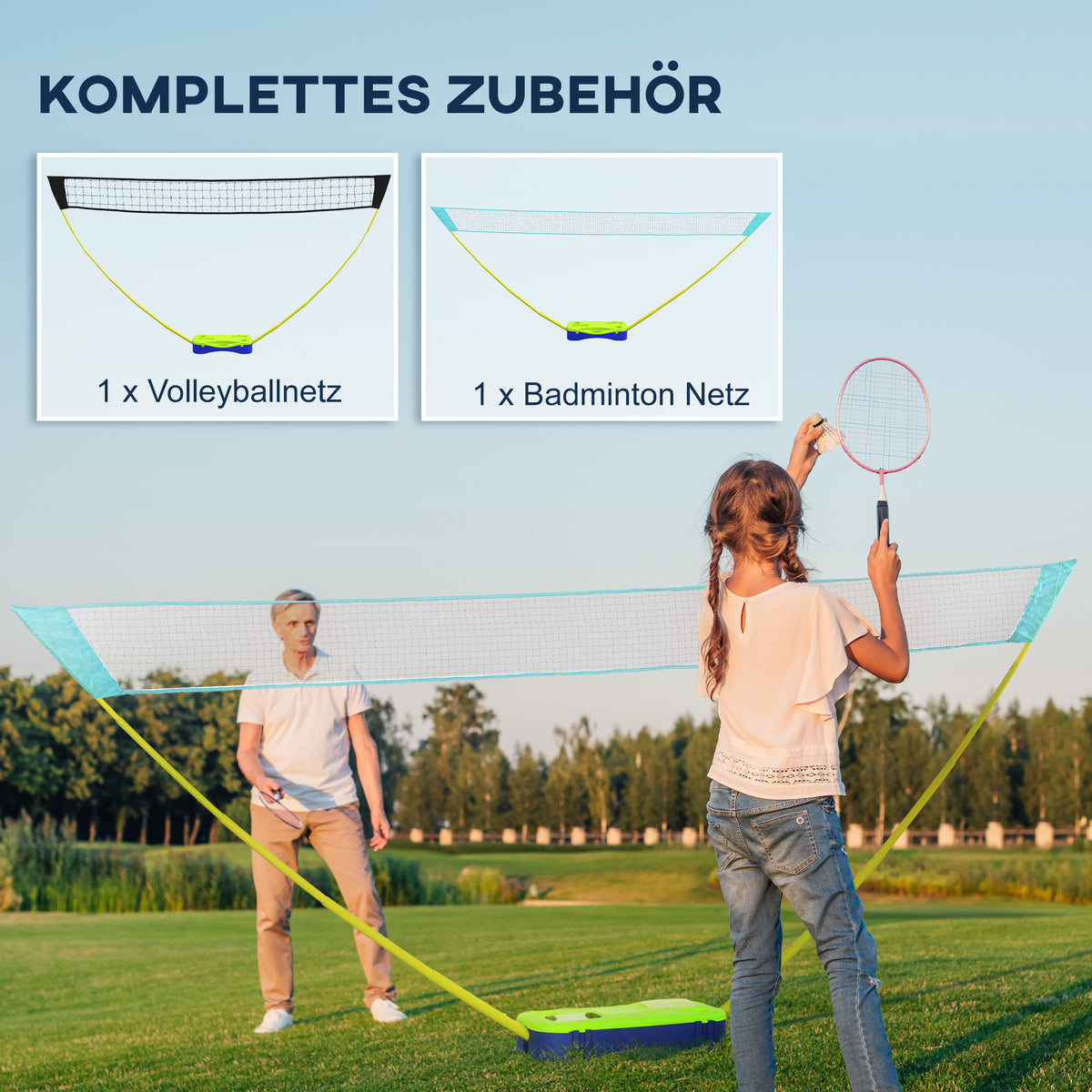 2 in 1 Badmintonnetz 4 m mit Ständer Volleyballnetz Verstellbar