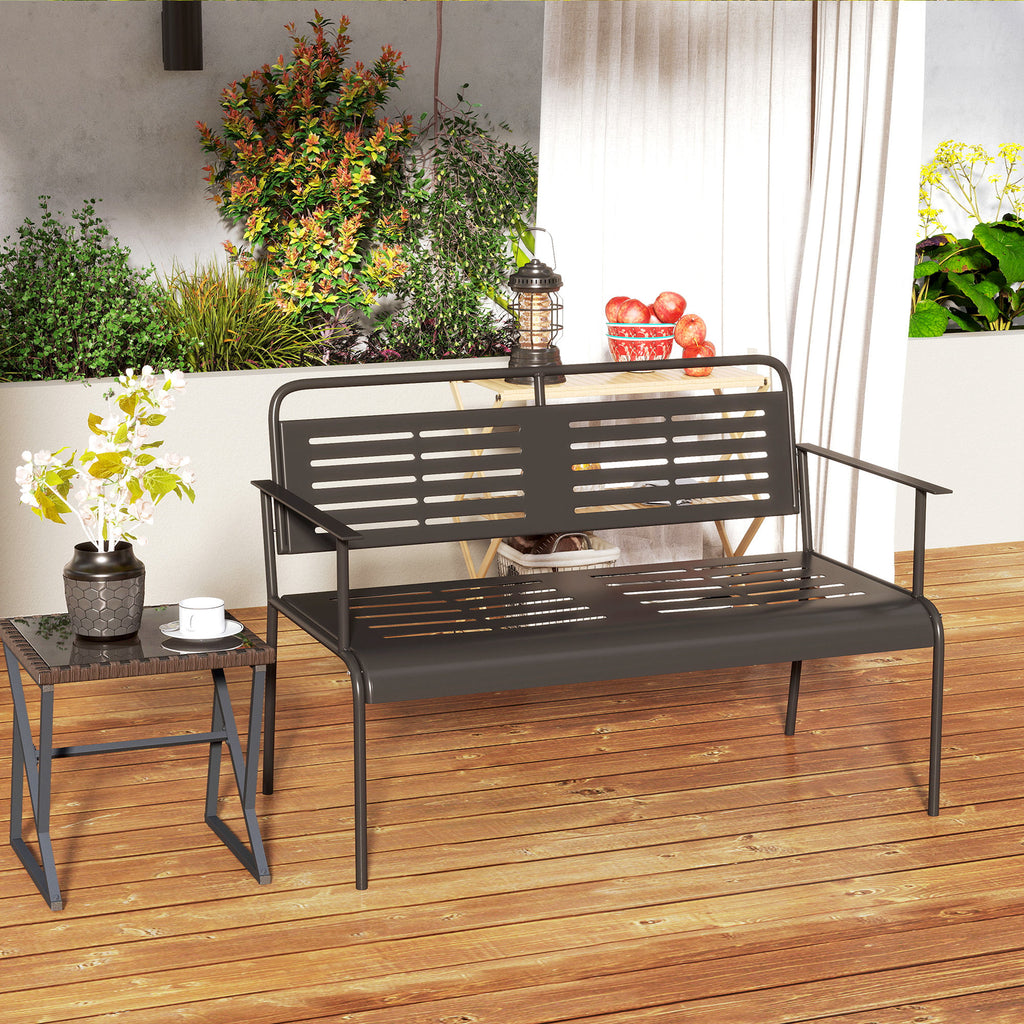 -Sitzer Gartenbank, wetterfest Sitzbank, wasserabweisend Gartenmöbel mit Rücken- & Armlehnen 121 x 64 x 84cm, Schwarz