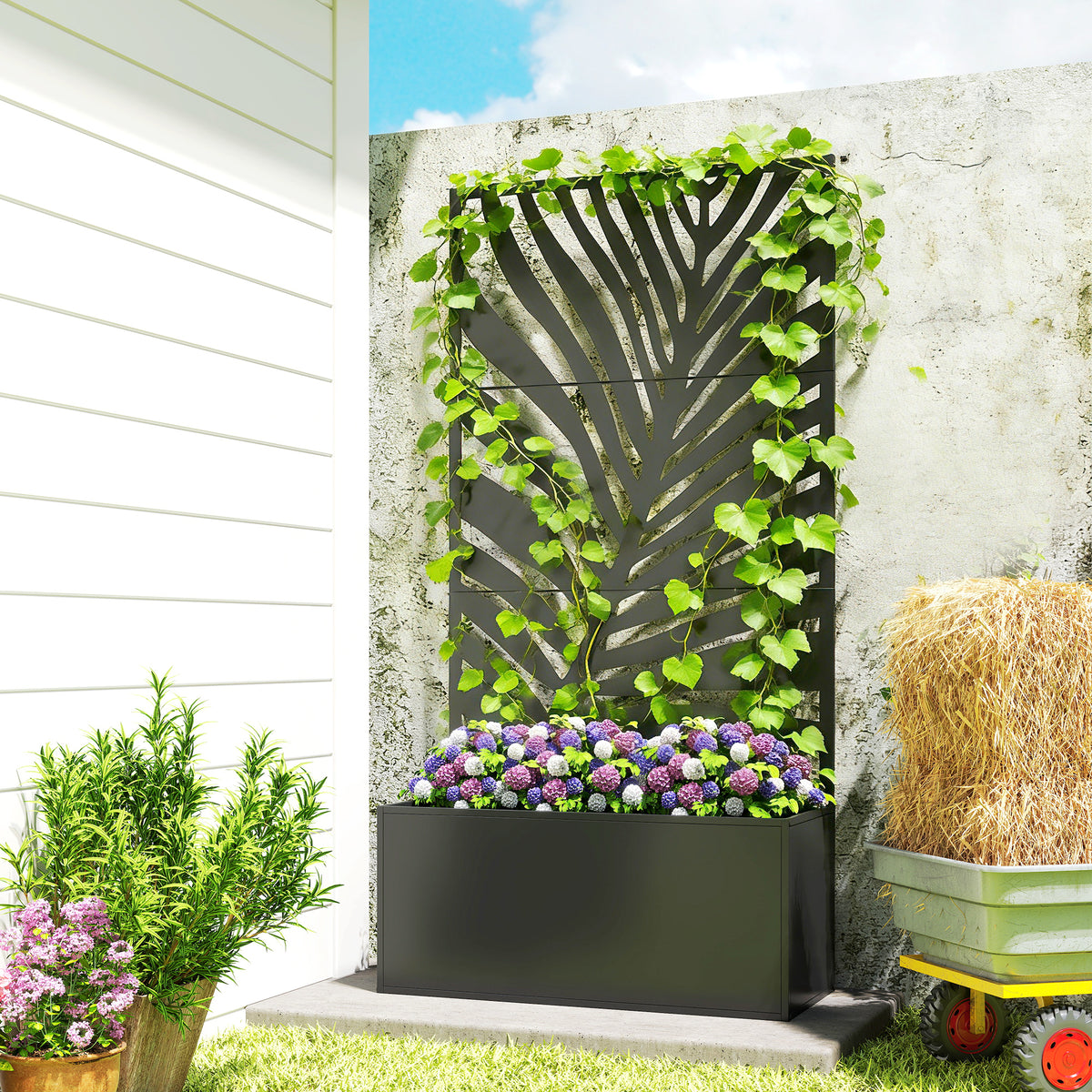 Hochbeet Pflanzkasten mit Sichtschutz Pflanzk¨¹bel Blumenkasten Metall, Gartenspalier 90 x 40 x 180 cm Schwarz