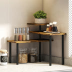 3-Tier Kitchen Countertop Organiser, Adjustable Spice Rack, Corner Shelf for Kitchen, Coffee Bar, Bathroom, Rustic Brown