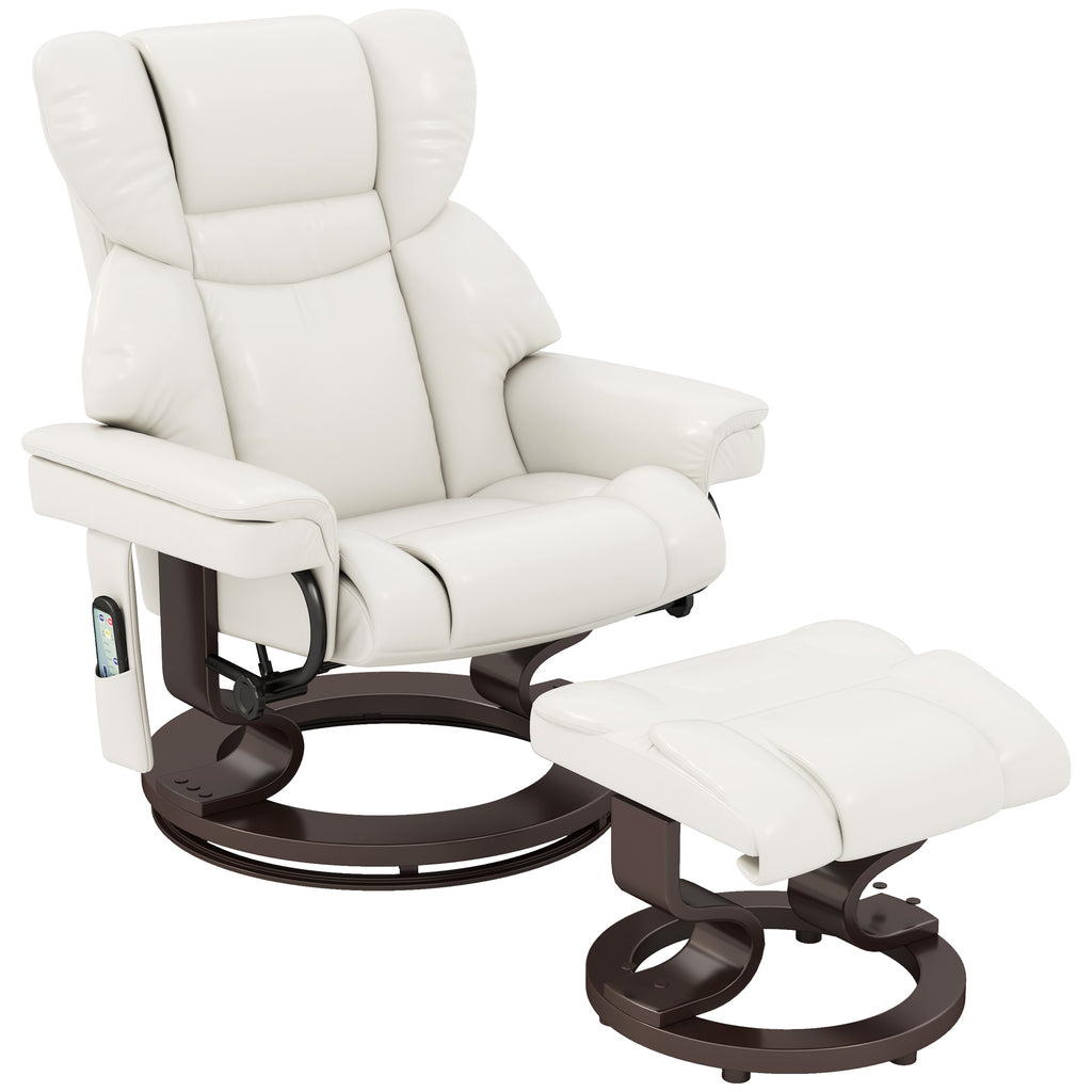 Relaxsessel mit Massagefunktion und Fu?hocker, Liegesessel, Kunstleder, 79 x 82 x 101 cm, Cremewei?