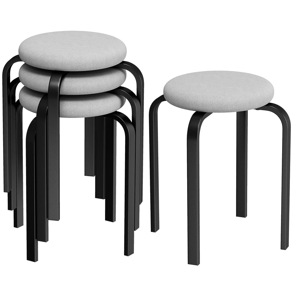 Stapelhocker Set mit 4 Stück, Moderne Gepolsterte Runde Hocker ohne Rückenlehne für Küche, Esszimmer, Grau