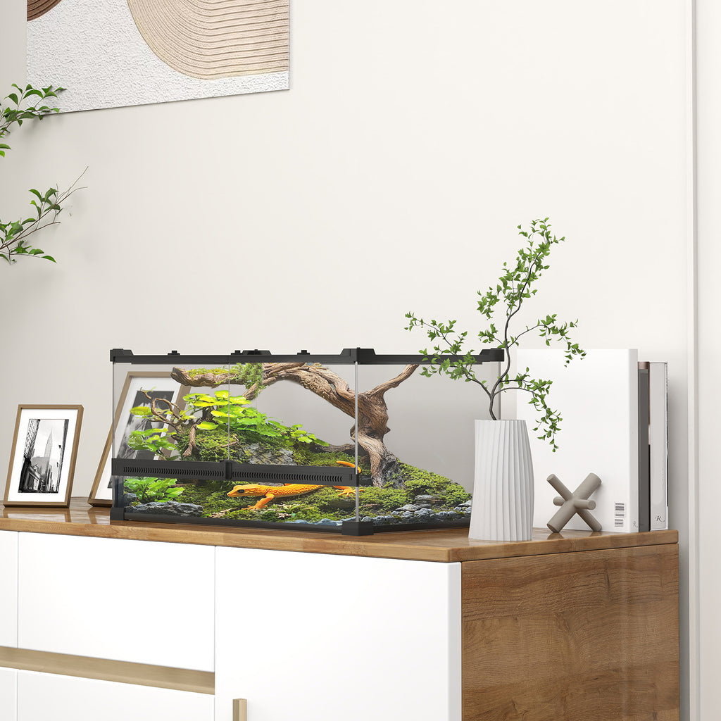 Glas-Terrarium f¨¹r Reptilien, erh?hter & wasserdichter Boden, Knopfschloss