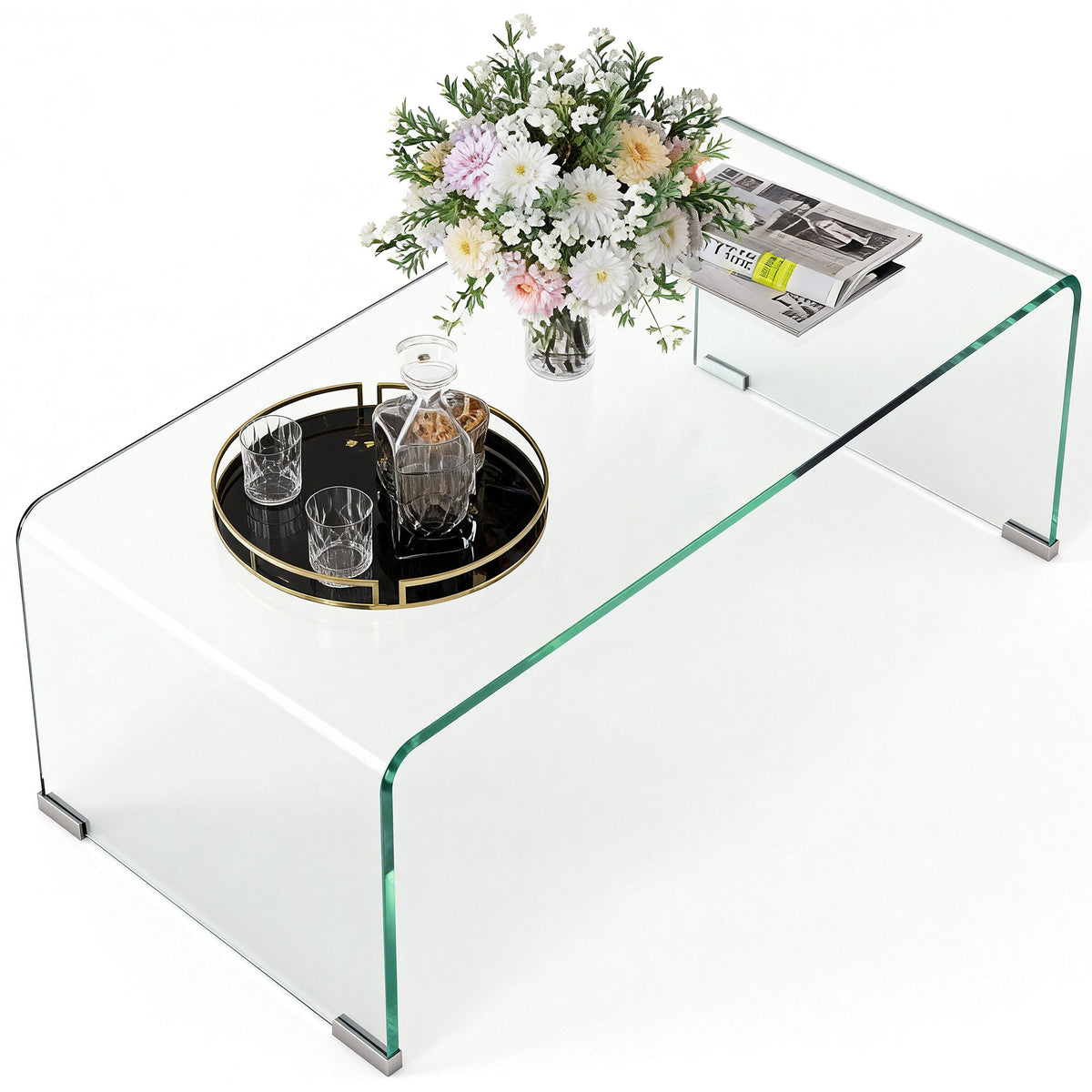 Stabiler Couchtisch aus Glas, einteiliges Design, schlicht und modern, 80 x 45 x 35 cm, Transparent