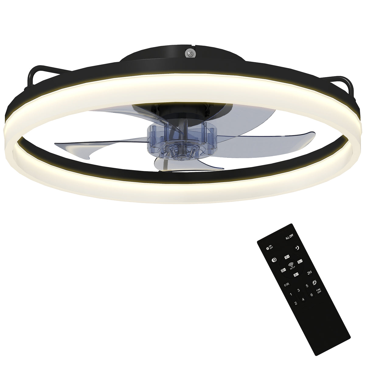 Deckenventilator mit Licht und Fernbedienung, 50 cm LED-Deckenventilator mit 3 Farben, 6 Geschwindigkeiten, Timer, Dimmbar