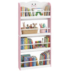 4 Tier Kids Bookshelf, Wall-Mounted Children Bookcase, Toddler Space-Saving Bookcase for Kids Room, Playroom, Pink