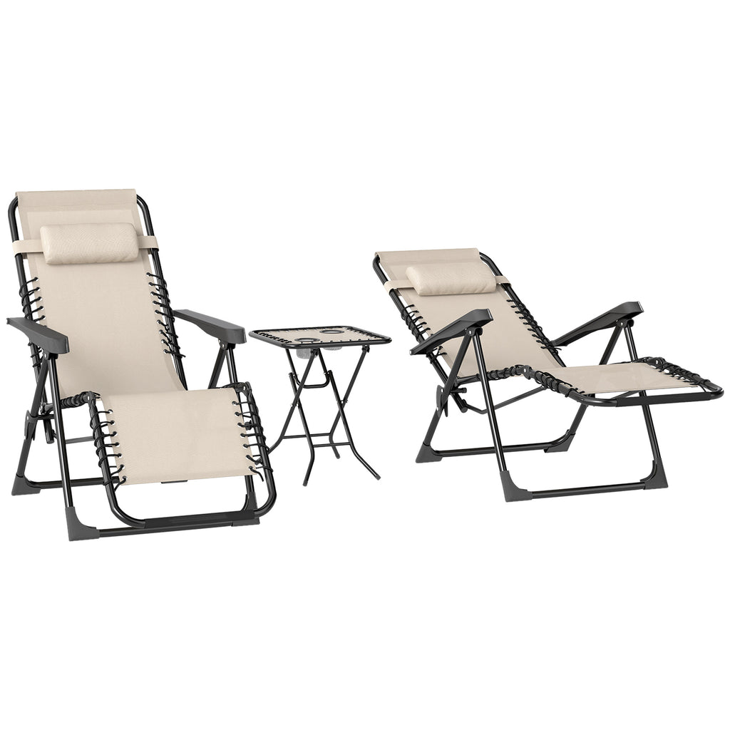 Gartenliege Set 3-TLG. Sonnenliege mit Teetisch 2 Liegest¨¹hle Kissen, Outdoor Liege 90x56x110 cm Beige