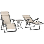 Gartenliege Set 3-TLG. Sonnenliege mit Teetisch 2 Liegest¨¹hle Kissen, Outdoor Liege 90x56x110 cm Beige