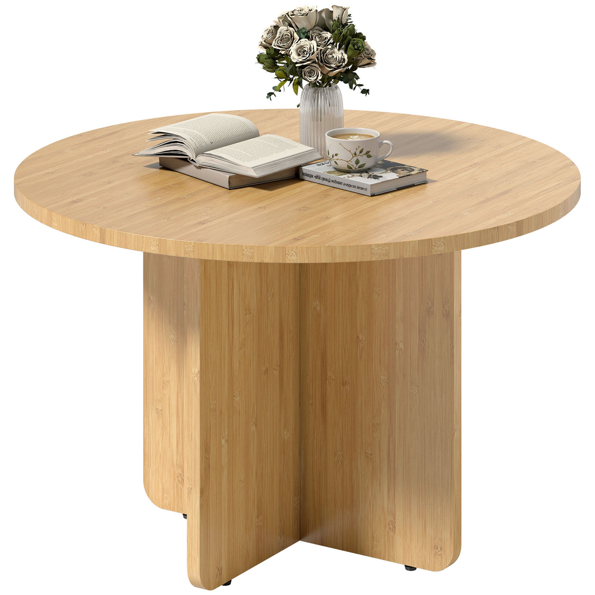 Runder Couchtisch, Bambus-Wohnzimmertisch mit Kreuzfu?, Natur