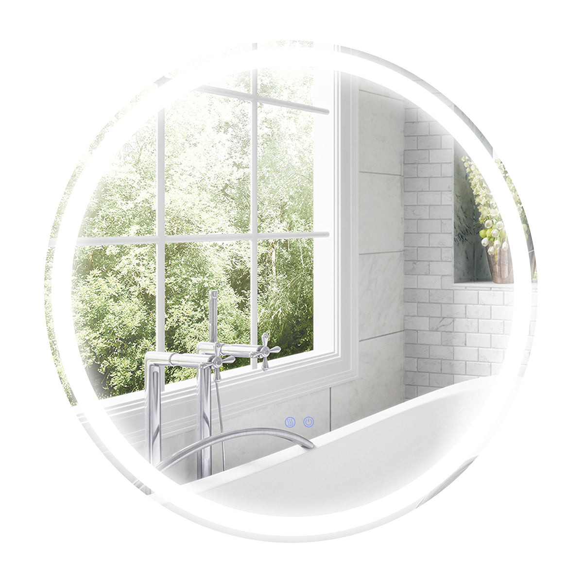 Round Bathroom Mirror with LED Lights, Wall Mount Dimmable Makeup Mirror with 3 Temperature Colours, Defogging Film and Memory Function, Frameless, Hardwired, 60 x 60 cm