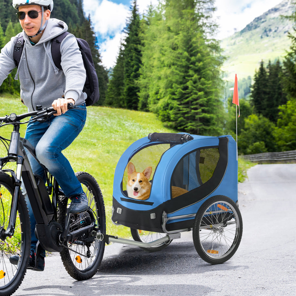 Fahrradanhänger für Hunde mit Universalkupplung Stahl Blau+Schwarz
