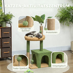 Kratzbaum 98 cm hoch Katzenbaum mit Höhle, Katzenbett Blätter-Design, Jutestämme, 2 Spielbälle für Katzen unter 5 kg