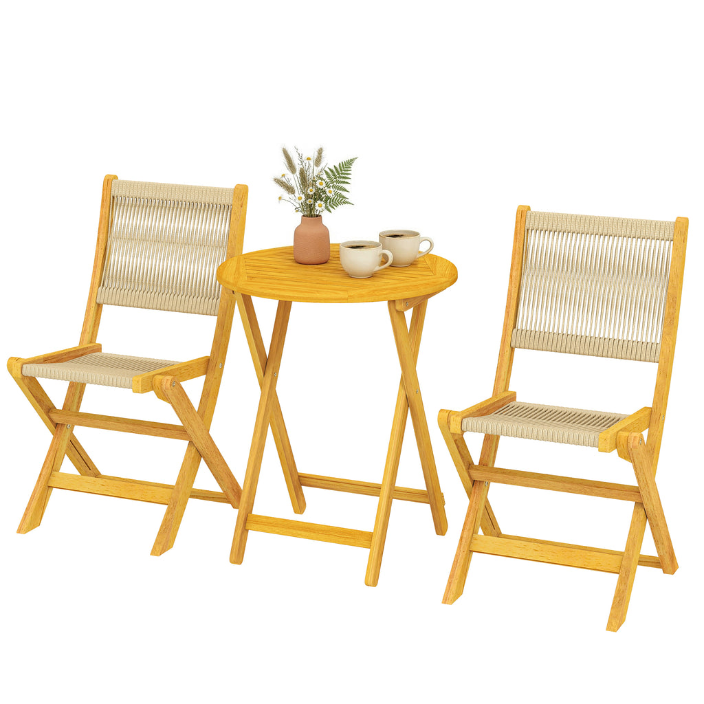 Balkonmöbel Set 3 teilig Polyrattan Holz klappbar Gartenmöbel Set mit Tisch 2 Stühle, Atmungsaktiv