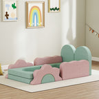 12-teiliges Set Schaumstoffbl?cke zum Klettern, Bauen, Krabbeln, Indoor-Spielmatten mit Cordbezug, Gr¨¹n+Rosa