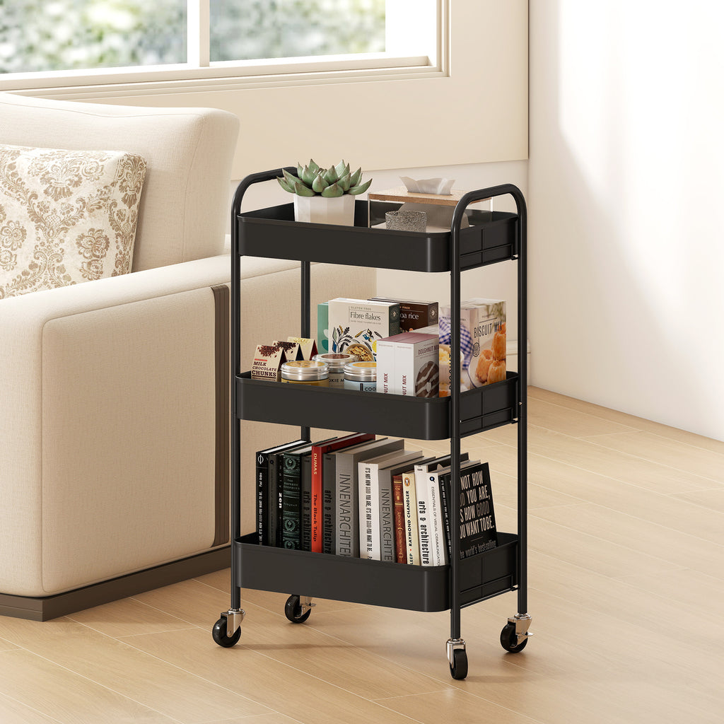 Three-Tier Steel Storage Trolley - Black