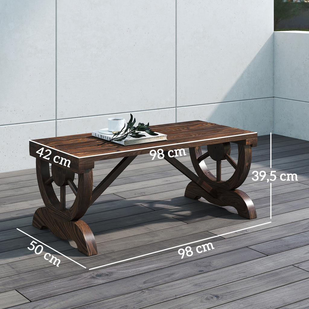 Garden Rustic Wooden Bench Wheel-Shaped Legs Slatted Seat Stable Reinforced Structure Outdoor Patio Garden 2-Person Bench Seat - Brown