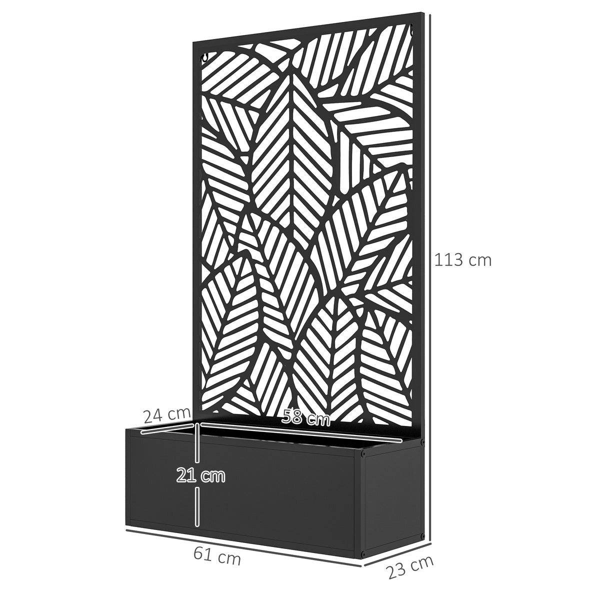 Sichtschutz mit Blumenbeet, Au?en-Paravent, Trennwand mit Blumenk¨¹bel, Metall, Schwarz
