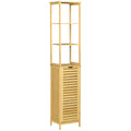 Tall Bathroom Cabinet, Slim Storage Cabinet, Tallboy Bamboo Storage Unit with 3-Tier Storage Shelves and Freestanding Organiser, Natural