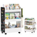 Kinder Bücherregal mit 4 Regalen, Bodenfach, 2 Seitenteile, Tafel, Rollen, für 3–8 Jahre, 66,5x32,5x86,5 cm Weiß