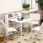 Kitchen Table, Folding Dining Table, with 4-Tier Shelves, Modern Drop-Leaf Table, White