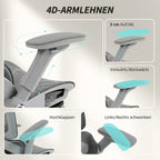 Ergonomischer Bürostuhl, Mesh-Computersessel mit separatem Rücken, Lendenstütze, 4D klappbare Armlehnen, Grau